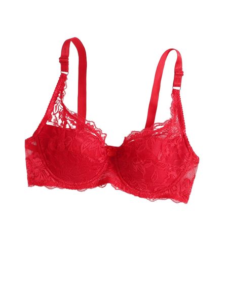 

bow detail lace underwire bra 49cf#, Black;red