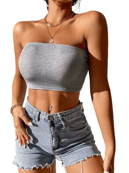 

petite solid rib knit tube 84q5#, White