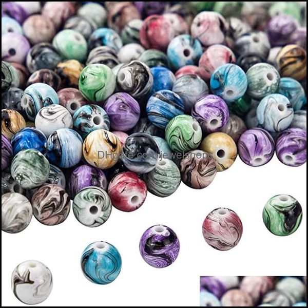 

6 8 10 12 14mm random mixed color 30-100pcs spacer acrylic beads in ink patterns resin for jewelry making diy accessories drop delivery 2021