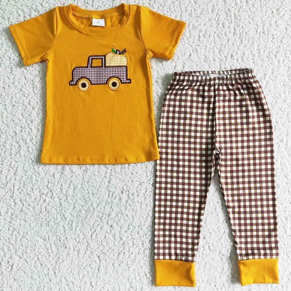 

wholesale baby boy clothes set fall kids halloween clothing boutique outfits pumpkin embroidery boys children outfits cotton kid sets, White