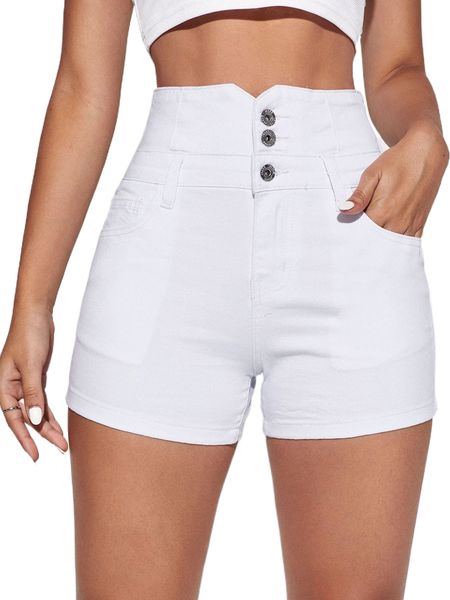 

button fly denim shorts i1j7#, White;black