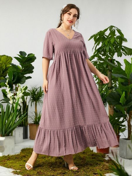 

plus swiss dot ruffle hem smock dress n2hq#, Black