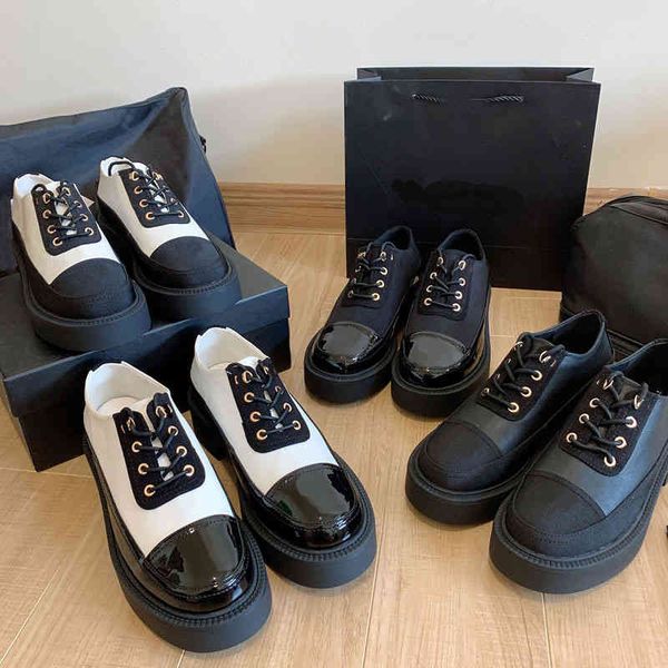 

slippers autumn style small fragrance color matching lace up round head increased thick soled leather shoes women's casual fashion cr9r, Black