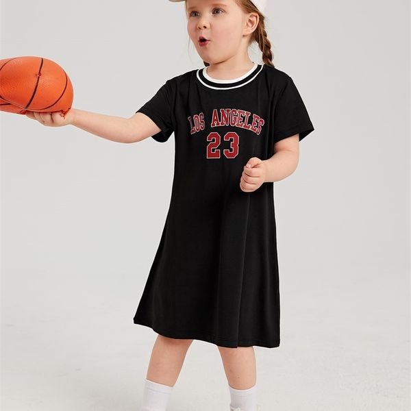 

toddler girls letter graphic striped trim dress she, Red;yellow