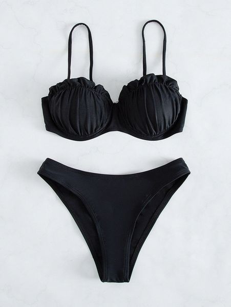 

frill trim underwire bikini swimsuit g2b4#, White;black