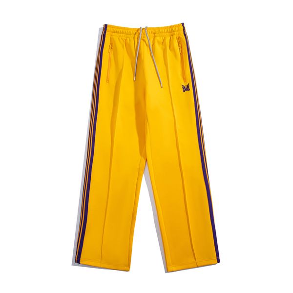 

men women yellow sports jogging pants casual fabric embroidered side pants, Black;brown