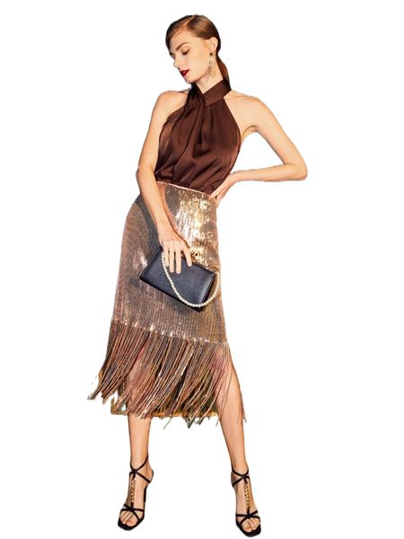 

sequin fringe hem skirt e7pj#, Black