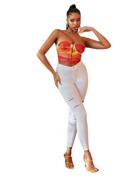 

sxy tie dye hook and eye front bustier tube crop h5yu#, White