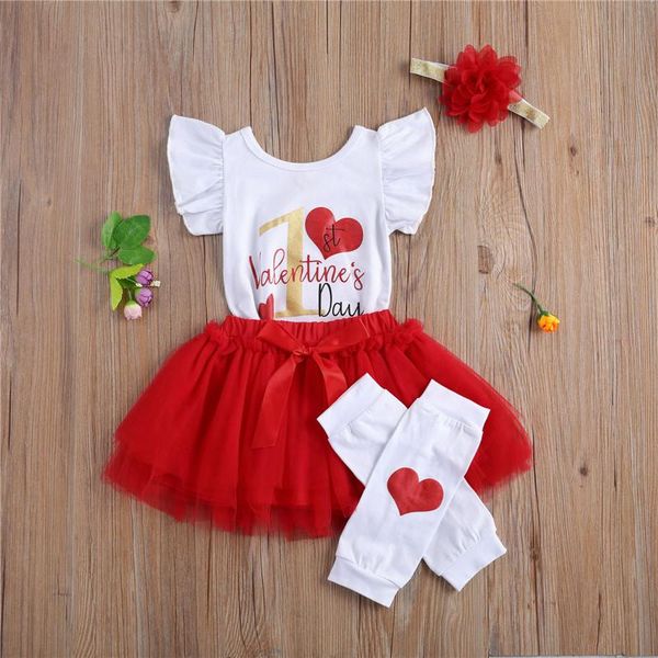

clothing sets baby girl's first valentine's day clothes born printed romper tutu skirt headband 2 leg warmer outfits, White