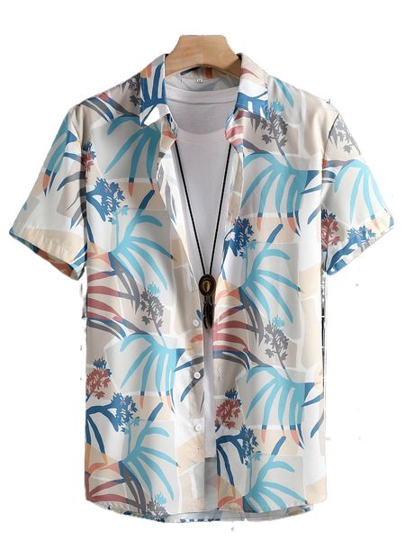 

men 1pc allover plants print shirt w8kq#, White;black