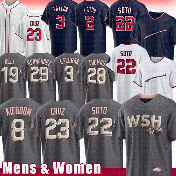 Beyzbol Jersey Ulusal 22 Juan Soto 23 Nelson Cruz Josh Bell Keibert Ruiz Lane Thomas Cesar Hernandez Carter Kieboom Stephen Strasburg Luis Garcia