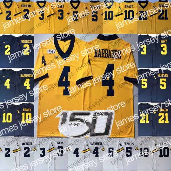 

jersey 2019 ncaa 150th michigan wolverines # 4 jim harbaugh 5 jabrill poivers 21 desmond howard 2 carlo kemp jake moody blanc jaune jerseys, Black
