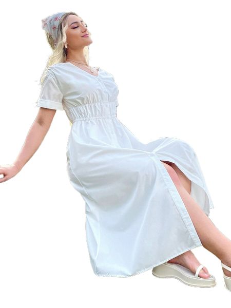 

button through tie back dress o610#, Black;gray