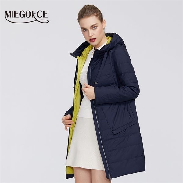 

miegofce designer spring womens collection cotton jacket mediumlong windproof coat stylish warm 201026, Black