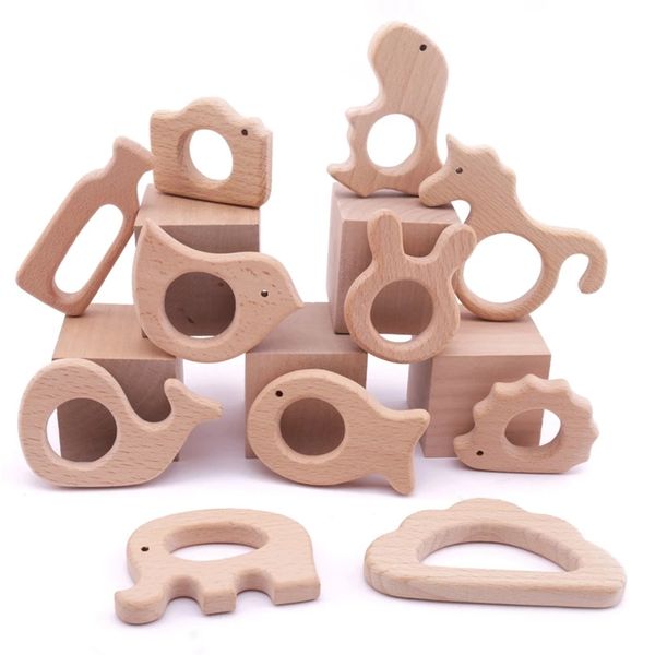 

7pc baby wooden teether beech pacifier pendant bpa wood teether rodent animal teething necklace children's good nurse gift 220507