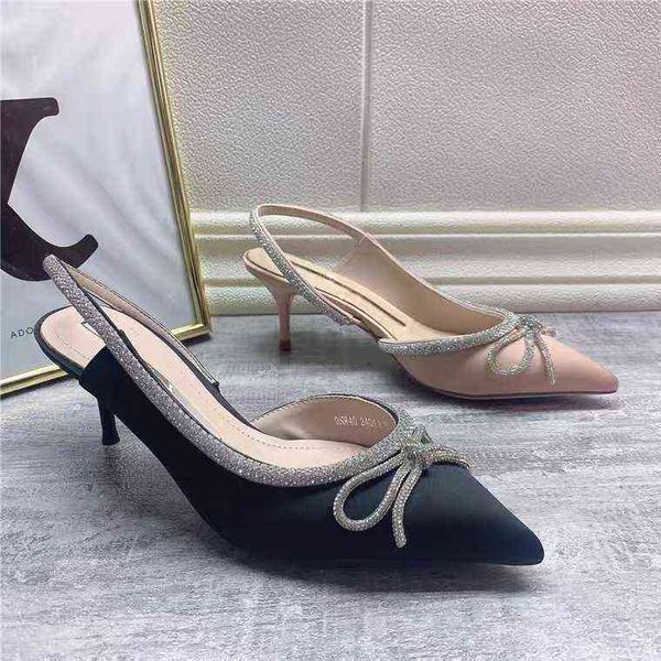 

designer women's high heel sandals 2022 summer pointed bow baotou back empty sandals banquet women's shoes, Black