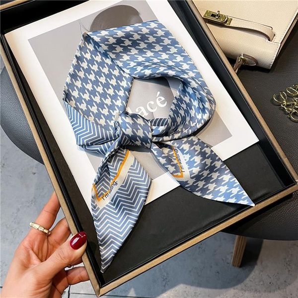 

twill skinny scarf women print headband neck tie female hair band bag wrist foulard ribbon headkerchief for girls, Blue;gray