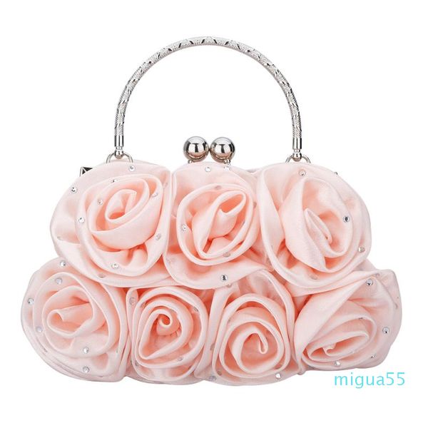 Totes Borsa a mano in raso rosa Pochette da sera per donna Borsa tote alla moda per donna con cristalli brillanti di alta qualità