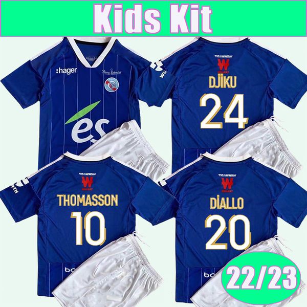

22 23 strasbourg alsace kids kit soccer jerseys gameiro sissoko thomasson aholou diallo mothiba djiku home football shirts, Black
