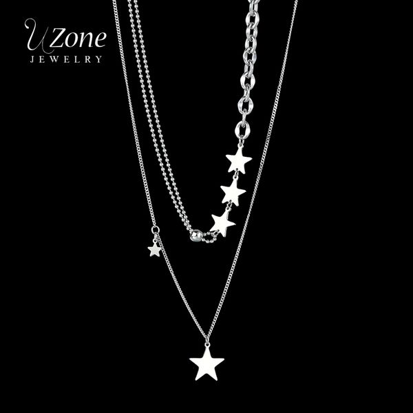 

fashion stainless steel tiny star pendant necklace double-layer chain choker necklaces for women girls jewelry gift bijoux, Silver