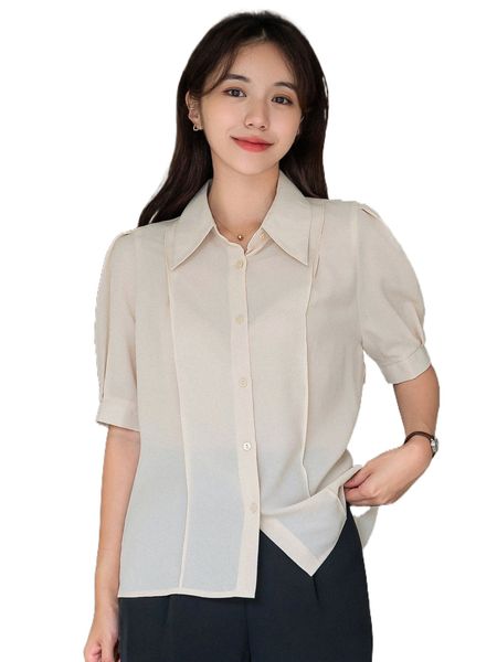 

dazy solid puff sleeve shirt 87o1#, White