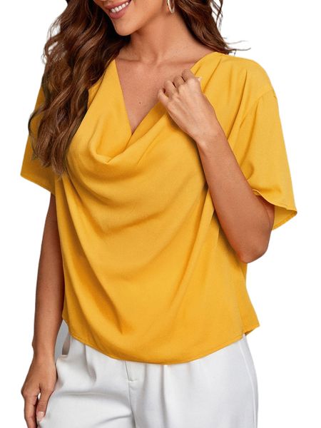 

draped neck solid blouse y3k0#, White