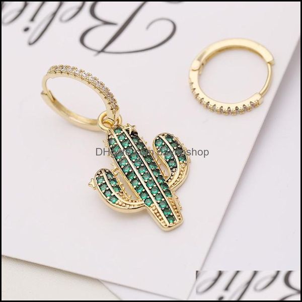 

dangle chandelier european brand micro-inlaid zircon cactus 18k gold plated asymmetric earrings jewelry temperament women dayupshop dhr0i, Silver