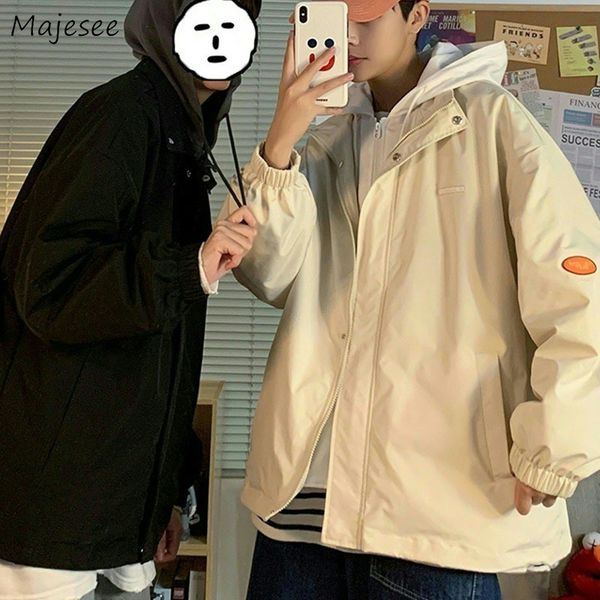 

hooded cargo jackets men autumn fake two pieces zipper coats college oversize baggy streetwear ins baseball windbreaker classic 220727, Black;brown