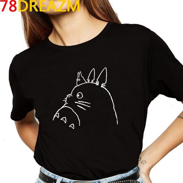 

miyazaki hayao cartoon totoro t shirt women summer funny studio ghibli graphic tees femme japanese anime female, White
