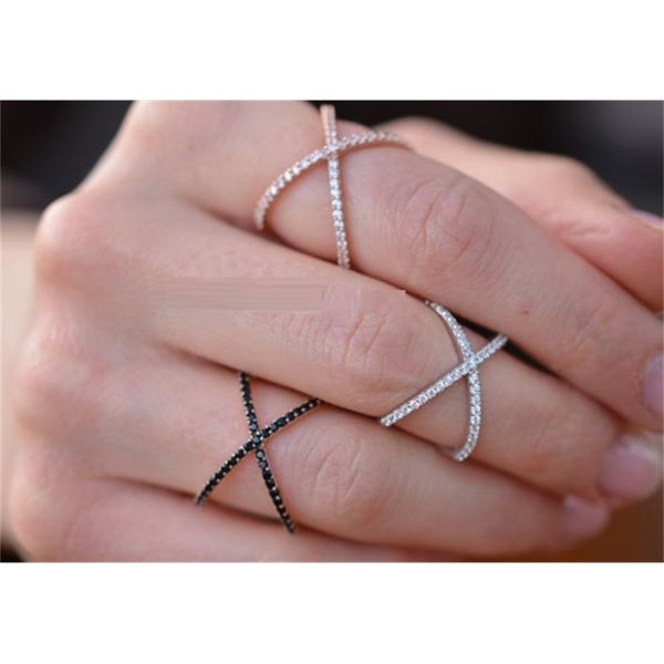 

sterling silver 925 criss cross x cross rings cross rings thin cz rings women wedding micro pave ring, Slivery;golden