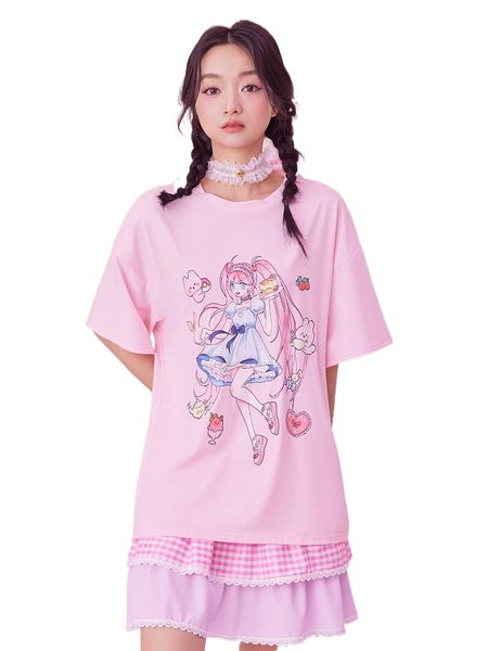 

kawaii cartoon & figure graphic tee z3yj#, White