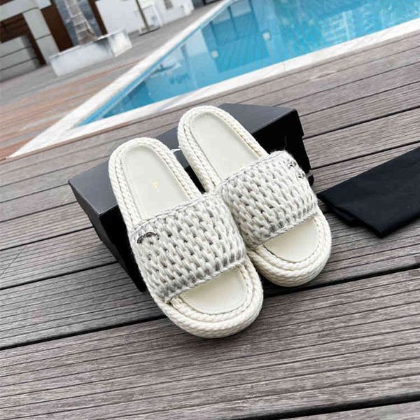 

slippers high end quality xiaoxiangfeng knitted slippers women's wool thick soled sandals in the morning of, Black