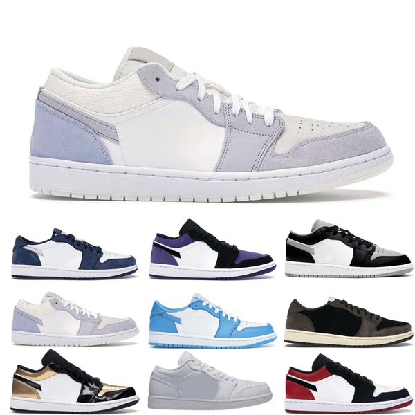 

jumpman 1s low basketball shoes man woman unc triple white court purple paris grey black toe midnight navy shattered backboard sneakers trai