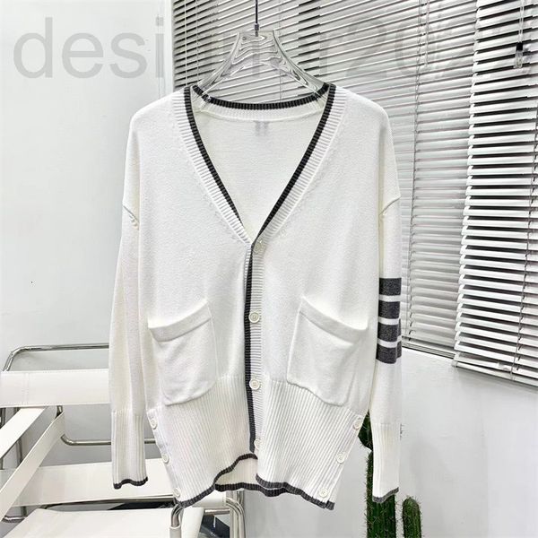 

women's sweaters designer wide version tb wool cardigan os four bar large size sweater v-neck coat style 0wy8, White;black