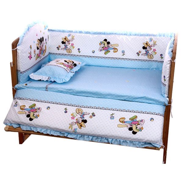 

5pcs/set cartoon animated crib bed bumper for borns 100%cotton comfortable children's bed protector baby washable bedding set 220526