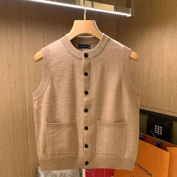 

men's vests men's simple knitted cardigan with vest and vintage solid color sleeveless sweater, Black;white