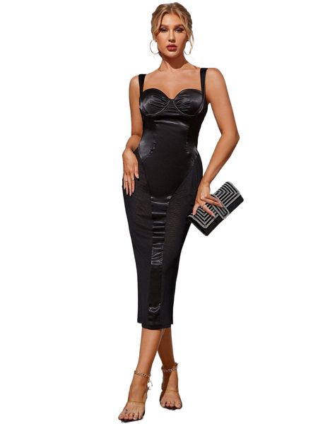 

parthea ruched bustier satin bodycon dress a7rp#, Black;gray