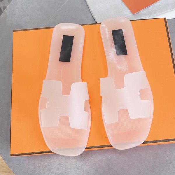 

2022 summer women candy color transparent slides flat bottom plus size beach sandals shoes ladies casual one-word jelly slippers, Black