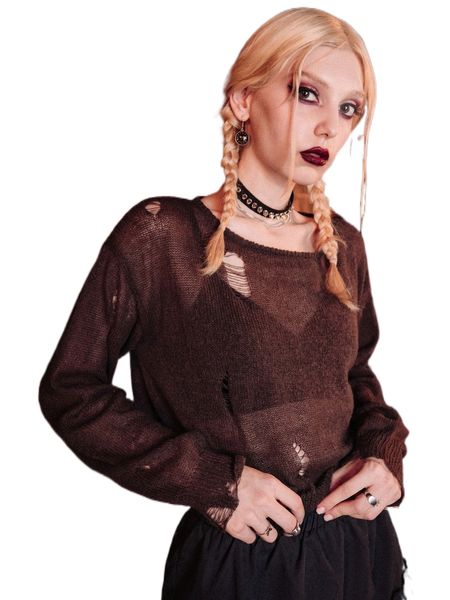 

romwe dark academia solid distressed sweater 428s#, White;black
