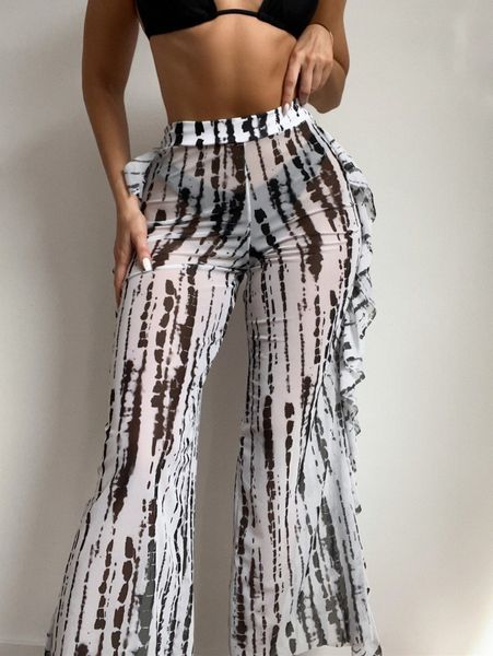 

brush print cover up pants 70ej#, White;black