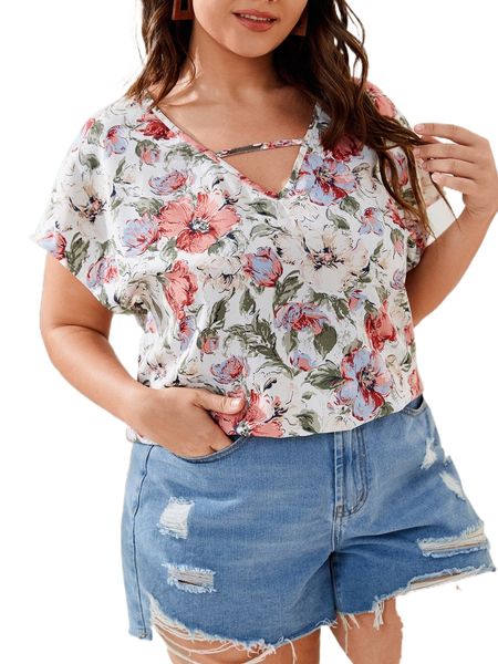 

plus floral print blouse s7zg#, Black