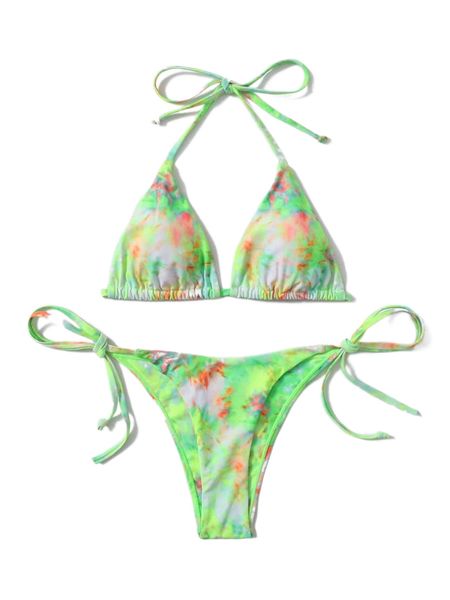 

tie dye knot side triangle bikini swimsuit a1e0#, White;black
