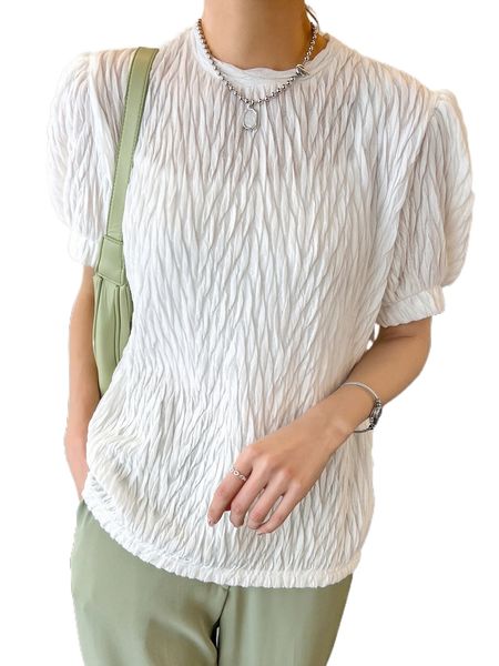 

dazy p.uff s.leeve textured b.louse t32a#, White