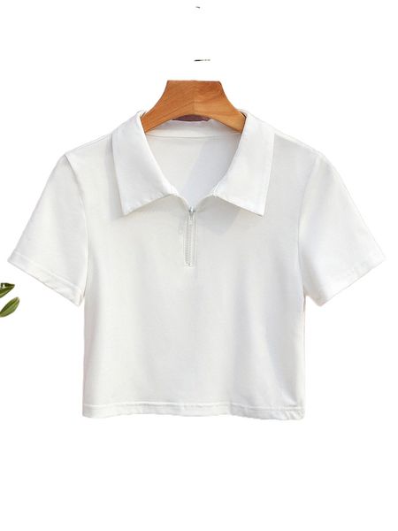 

half zip solid tee 28ls#, White