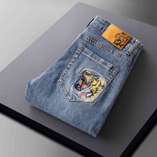 

men's jeans autumn and winter thick jeans men's korean version elastic cotton quality tiger head youth leggings vbzm, Blue