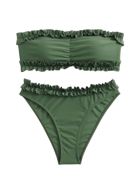 

frill trim bandeau bikini swimsuit 696y#, White;black