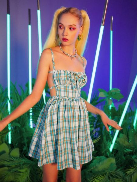 

tartan tie backless ruched bust cami dress u9q6#, Black;gray