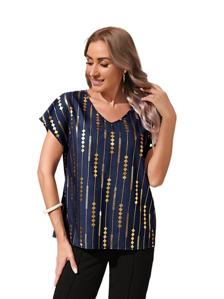 

emery rose geo print v neck batwing sleeve blouse c1wx#, White