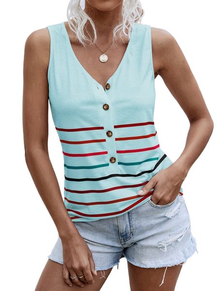 

colorful striped half placket tank r3f0#, White