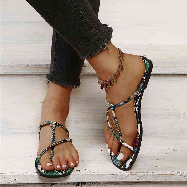 

plus size 36-43 slippers women 2022 summer new snake pattern outdoor casual flats slides soft sole beach flip flops ladies shoes, Black
